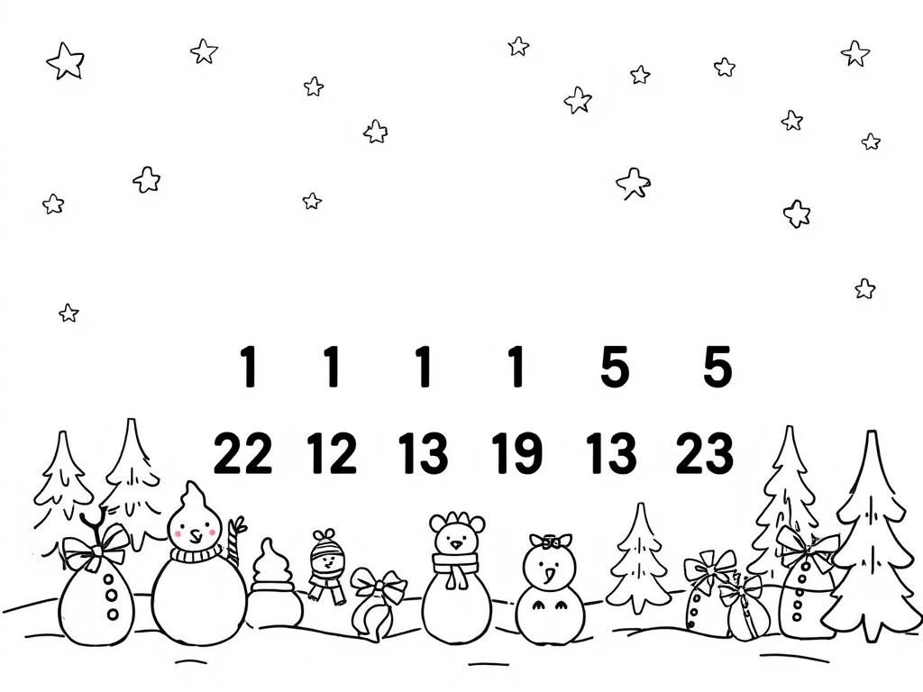 Advent calendar of 24 little Xmas drawings, one for each day