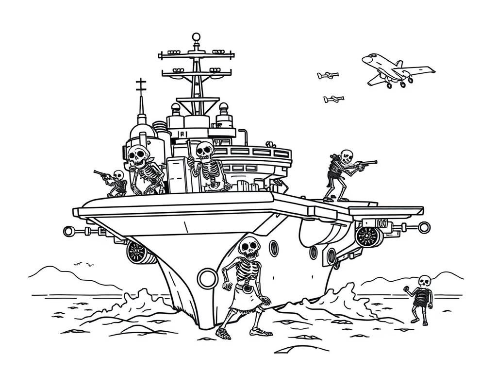 Pirate Skeleton Ship Coloring Page