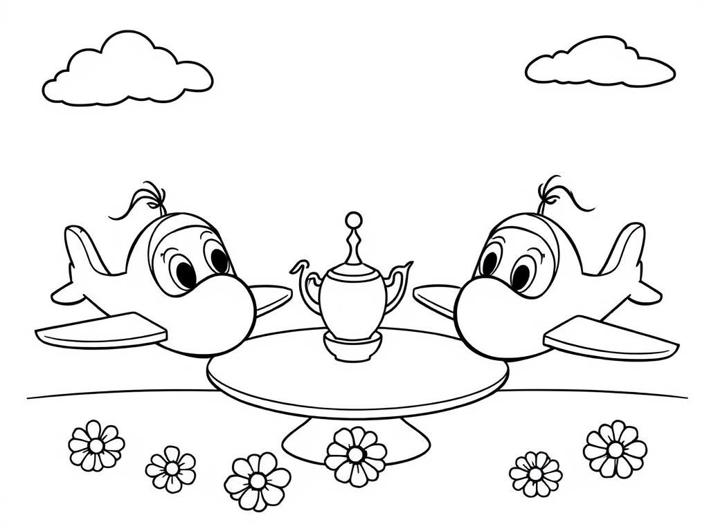 Airplanes Having Tea Coloring Page