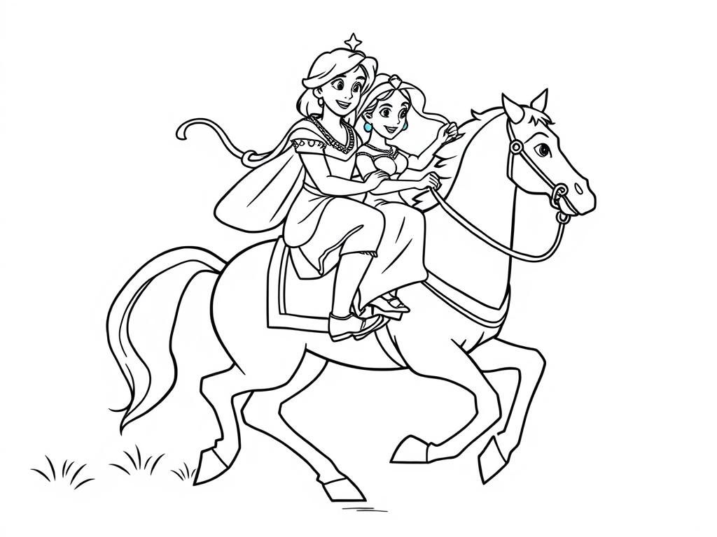 Preview of aladdin and jasmin riding on a horse