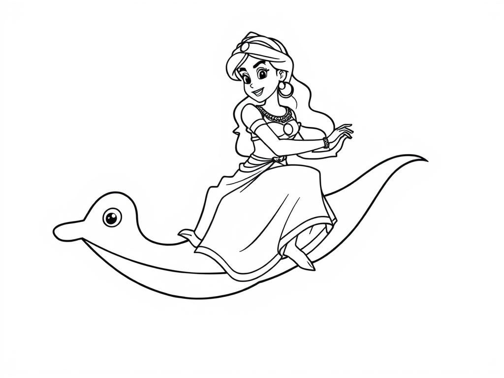 Aladdin and Jasmin riding on a magic carpet.