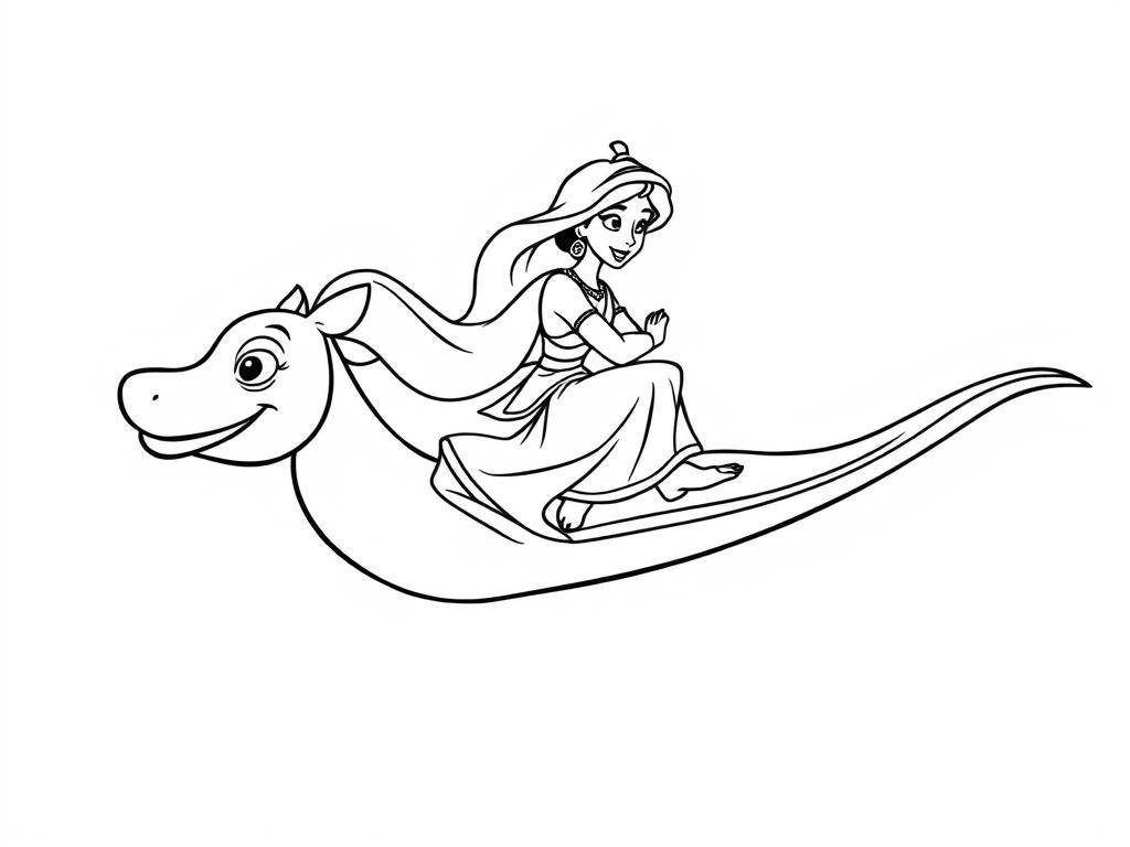 Aladdin and Jasmin riding on a magic carpet.