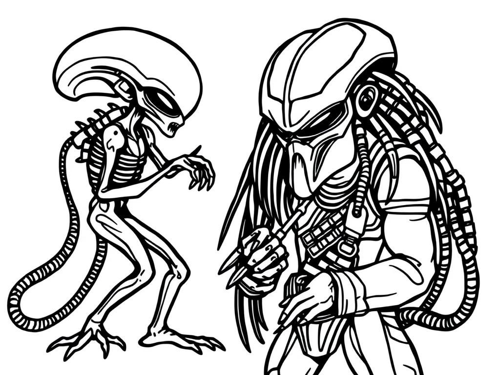 Alien and Predator Face Off Coloring Page