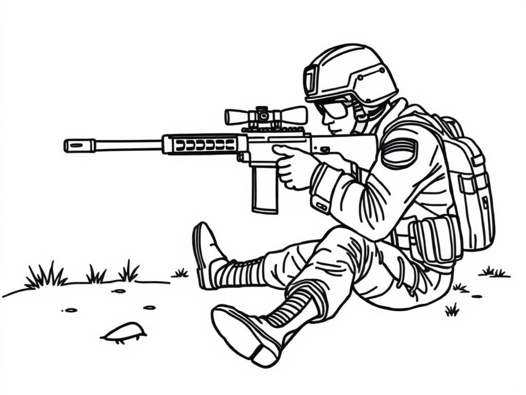 Preview of An american solider on the ground aiming a sniper rifle