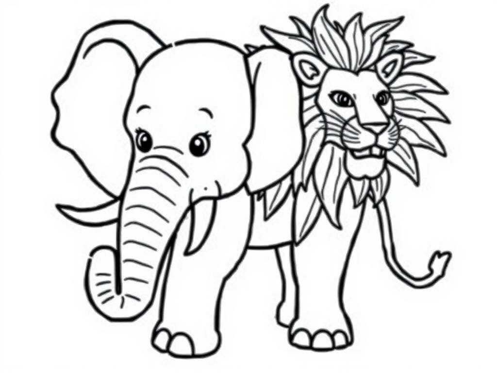 Elephant and Lion Coloring Page for Kids