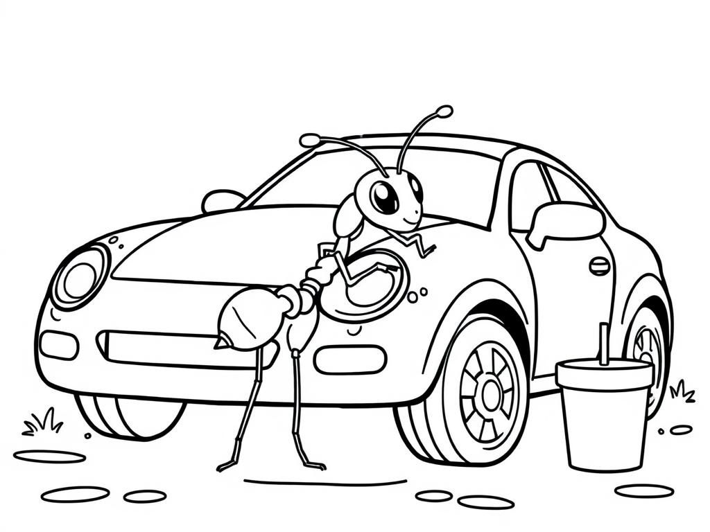 an ant washing a car