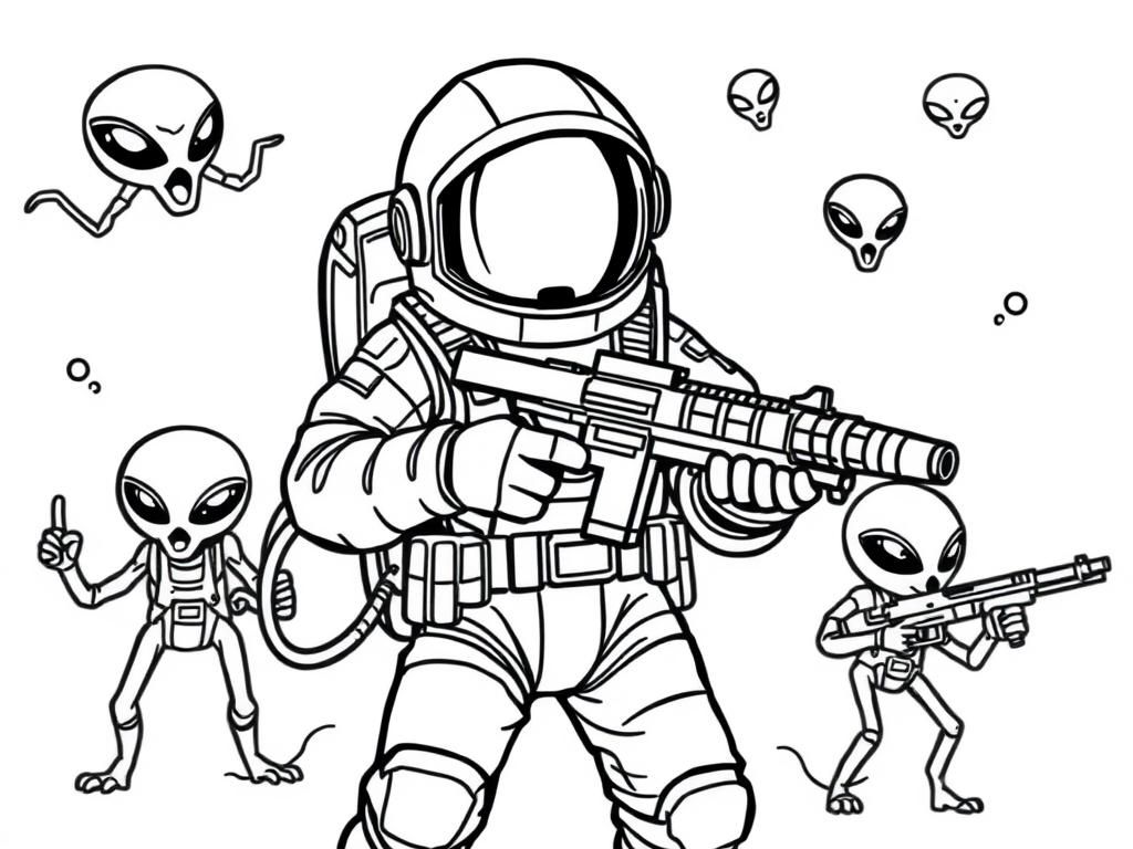 Alien Invasion Coloring Page: Engage in a Cosmic Battle - Coloring Page