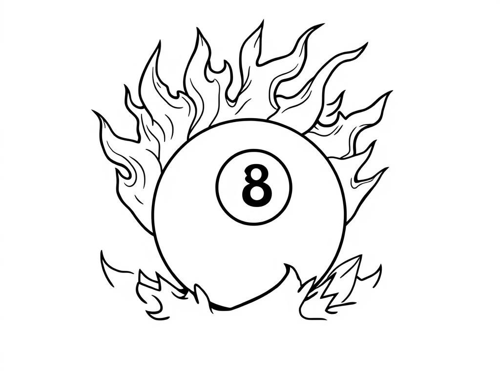 an eight ball with eyes swimming in fire