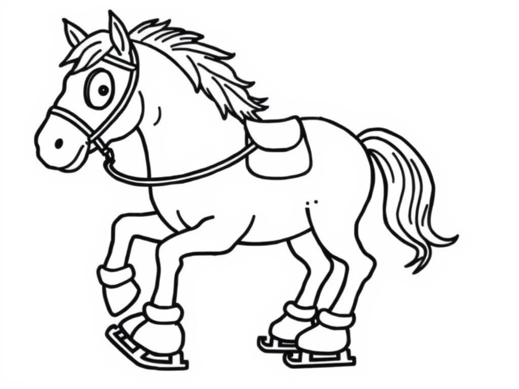 Coloring Page of a Skating Horse for Kids