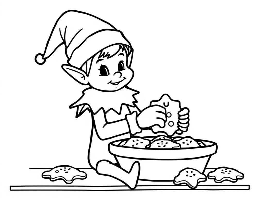 Elf Decorating Christmas Cookies Coloring Page
