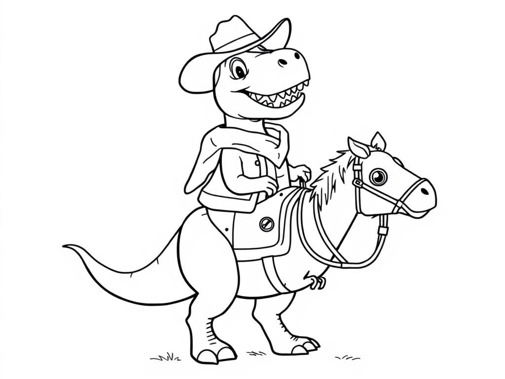 Preview of an happy trex with cowboy clothing riding a guinea pig ad a horse