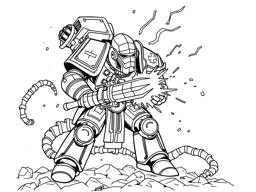 An ultramarines Space Marine (warhammer 40k) smashing a necron