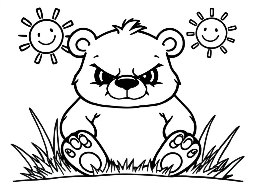 Preview of angry bear sitting on grass with a smiley sun