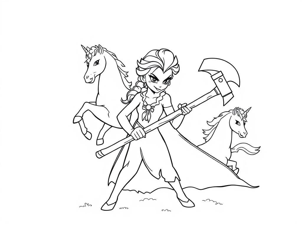 Girl with Unicorns Coloring Page