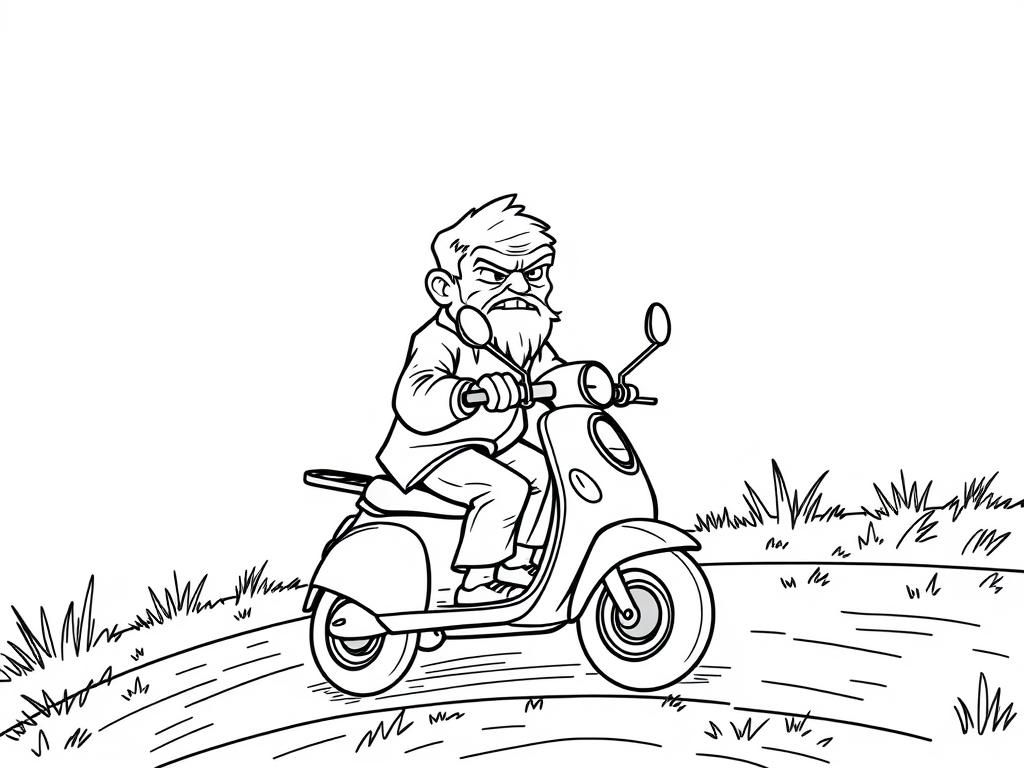 angry granpa riding a froozi scooter on a hill