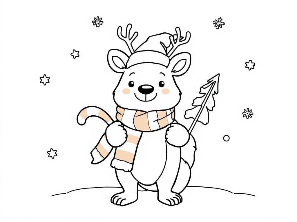 ANIMAL CELEBRATING CHRISTMAS - Free Printable Coloring Page