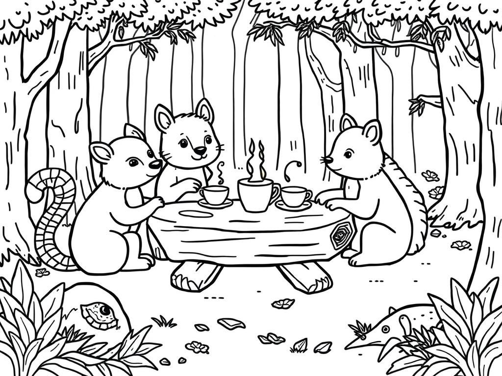 Squirrels Tea Party Coloring Page