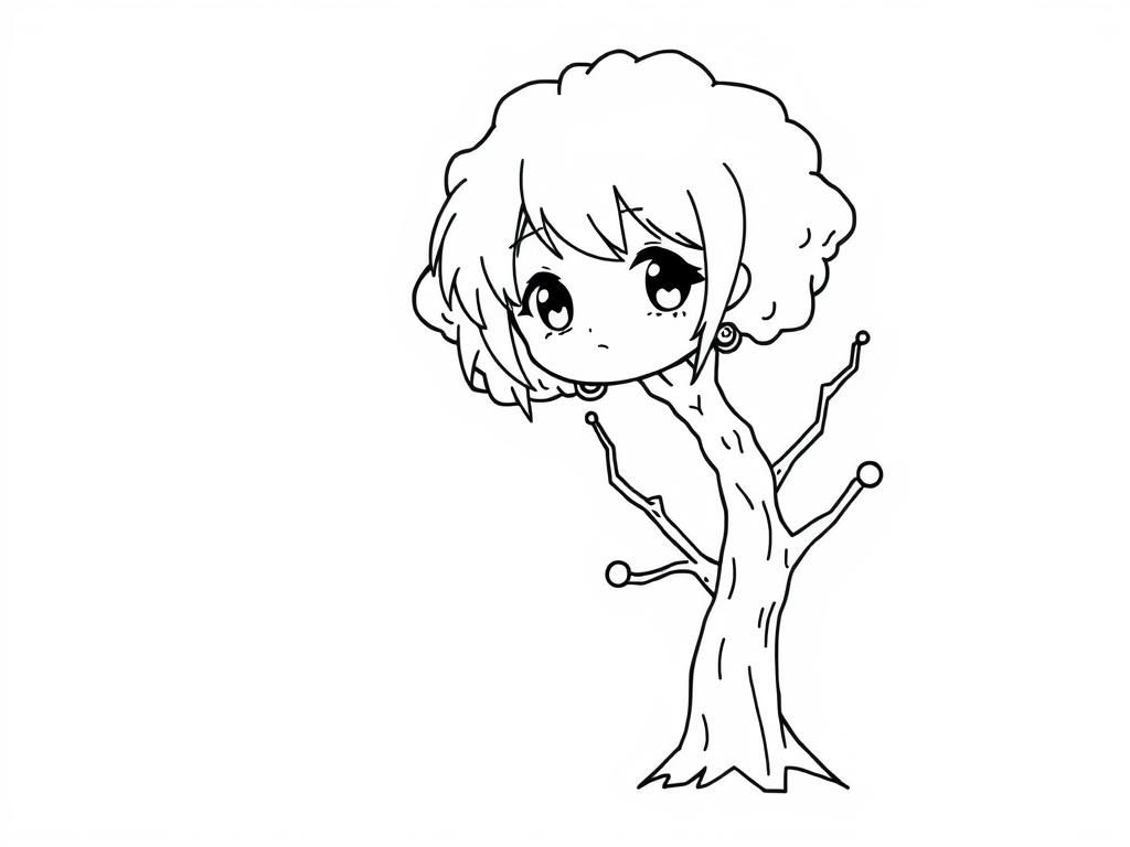 Anime Girl Behind Tree Coloring Page