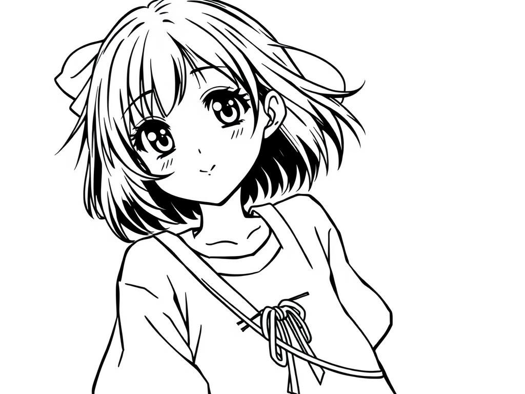 Anime meisje met breinaalden kleurplaat