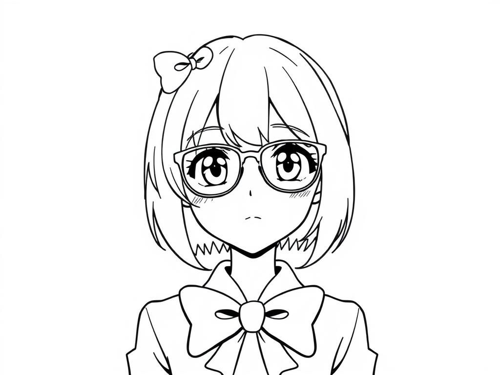 anime girl with a bow and glasses