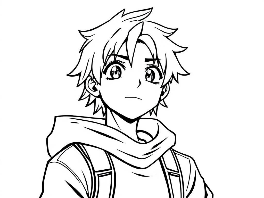 Anime Jongen met Sjaal Kleurplaat