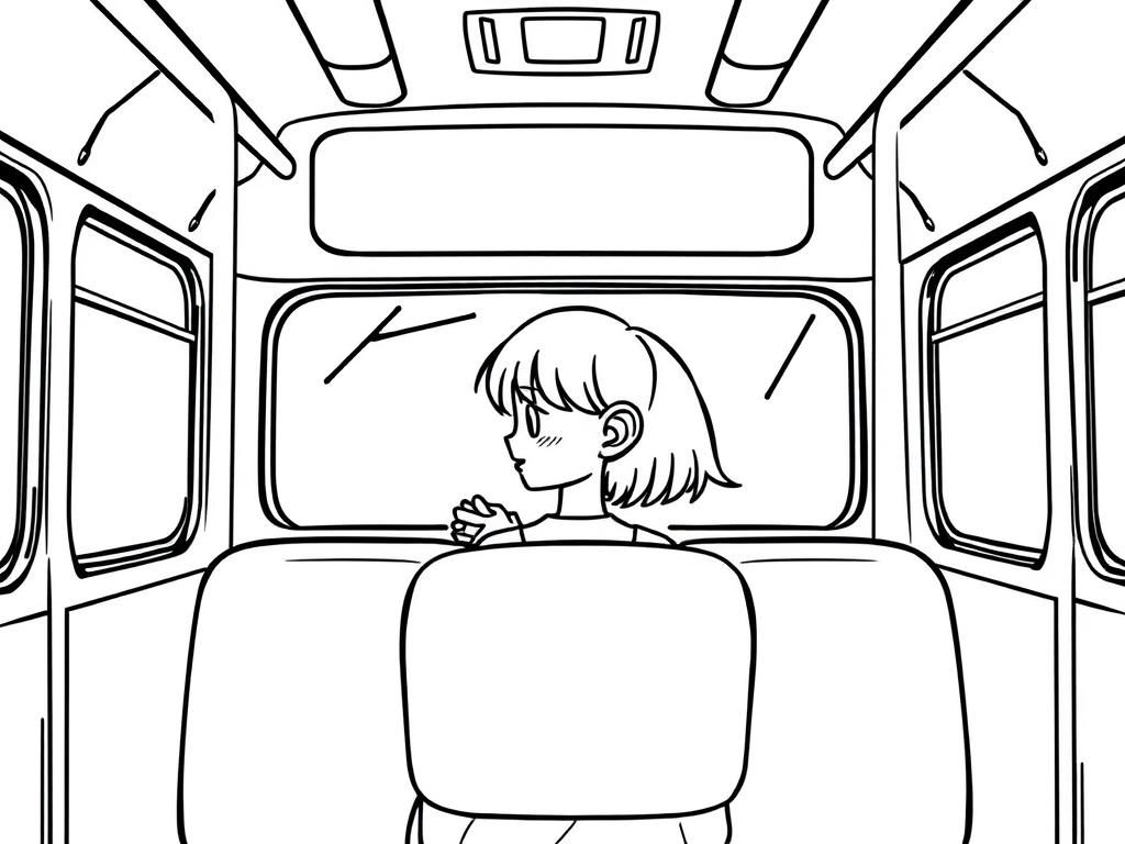 Girl on a Bus Coloring Page
