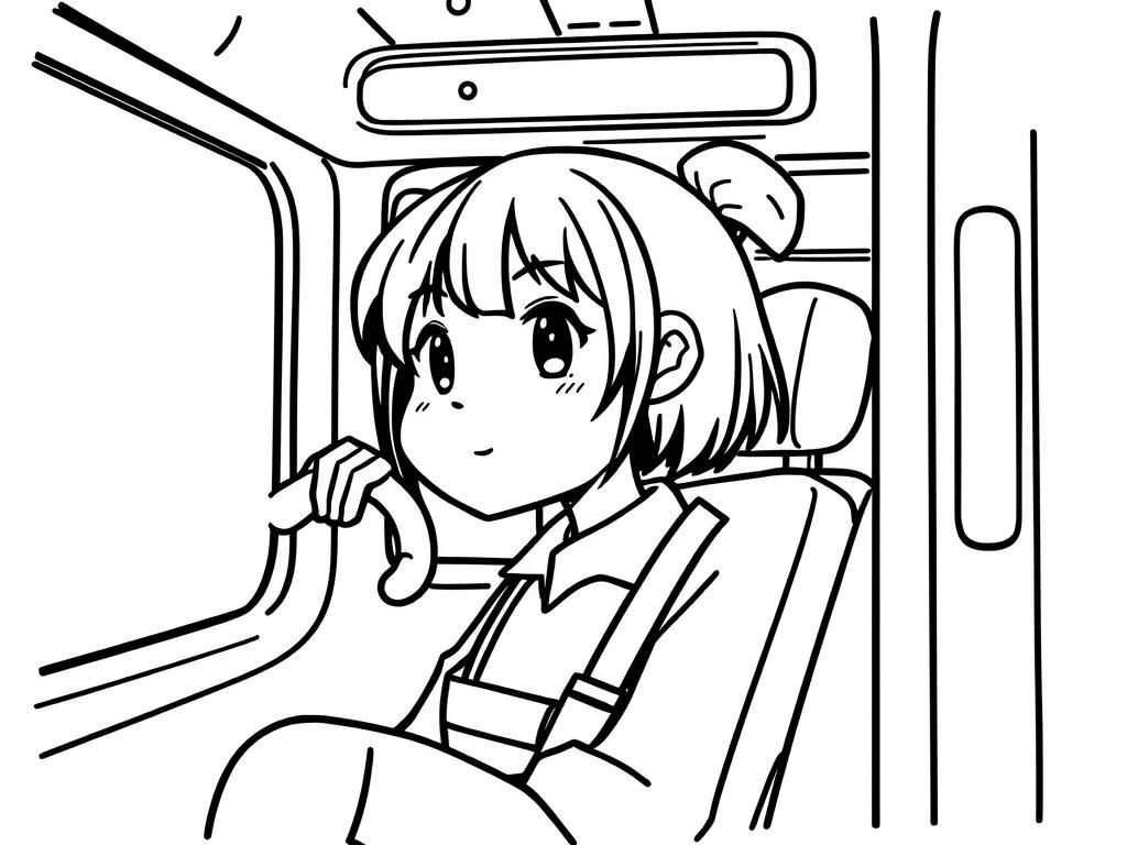 Anime Girl on Bus Coloring Page