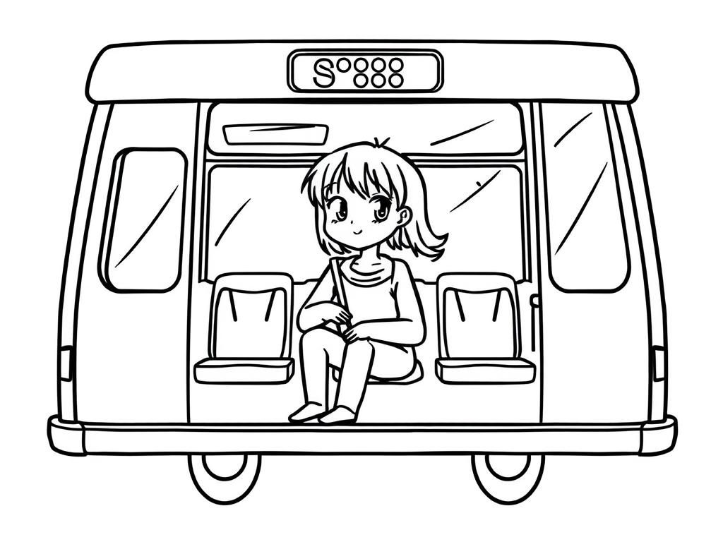Girl on a Bus Coloring Page