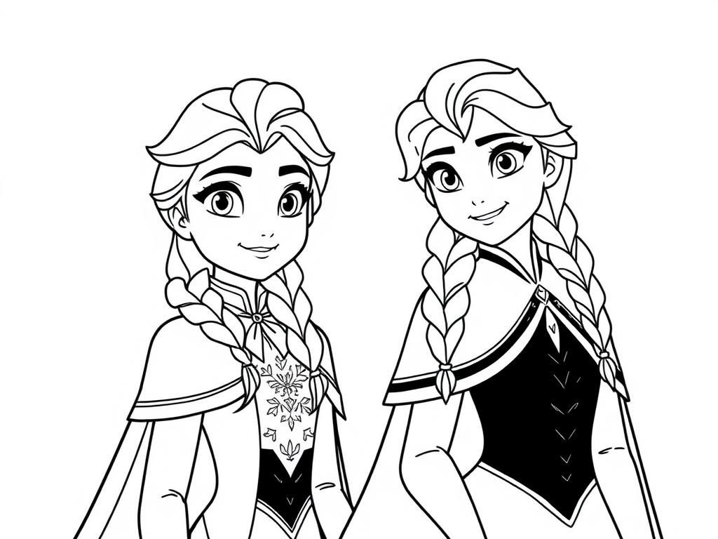 Anna and Elsa - Free Printable Coloring Page