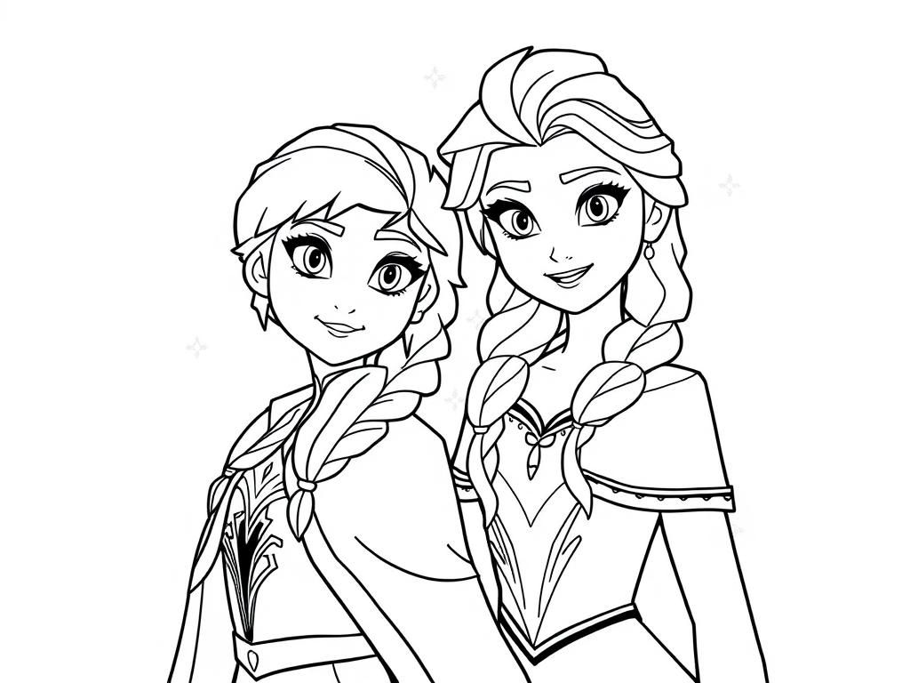 Anna and Elsa - Free Printable Coloring Page