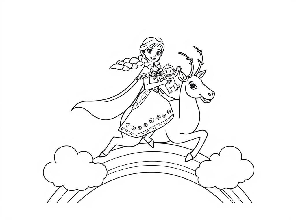 Elsa Riding Reindeer Coloring Page