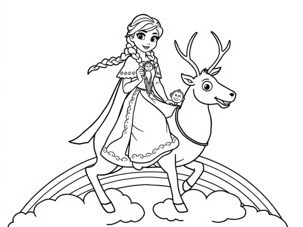 Elsa Riding Reindeer Coloring Page
