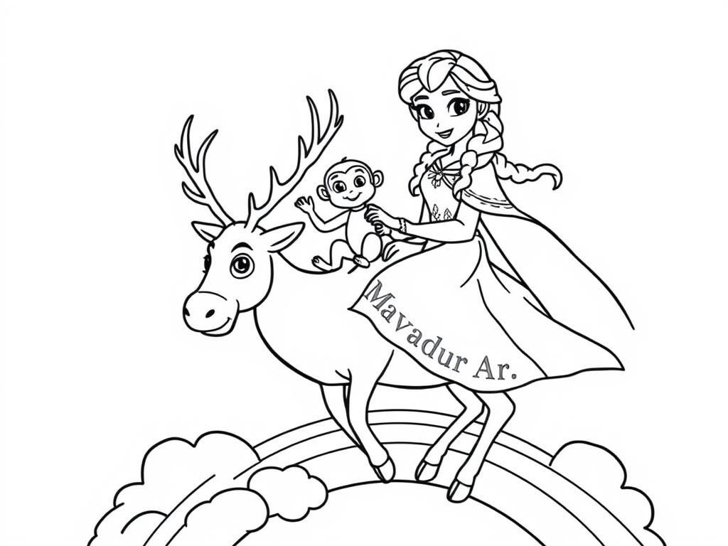 Elsa and Reindeer Coloring Page