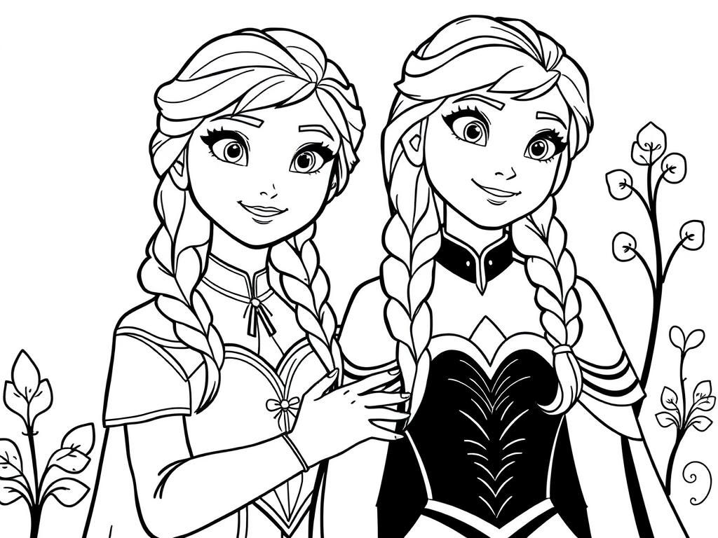 Kleurplaat van Elsa en Anna uit Frozen