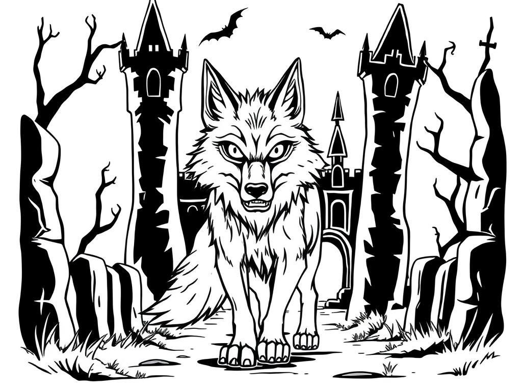 Preview of Anthropromorphic wolf is afraid, while walking through a spooky castle.