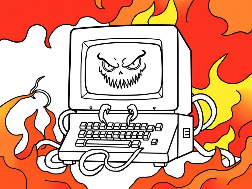 Angry Computer Coloring Page