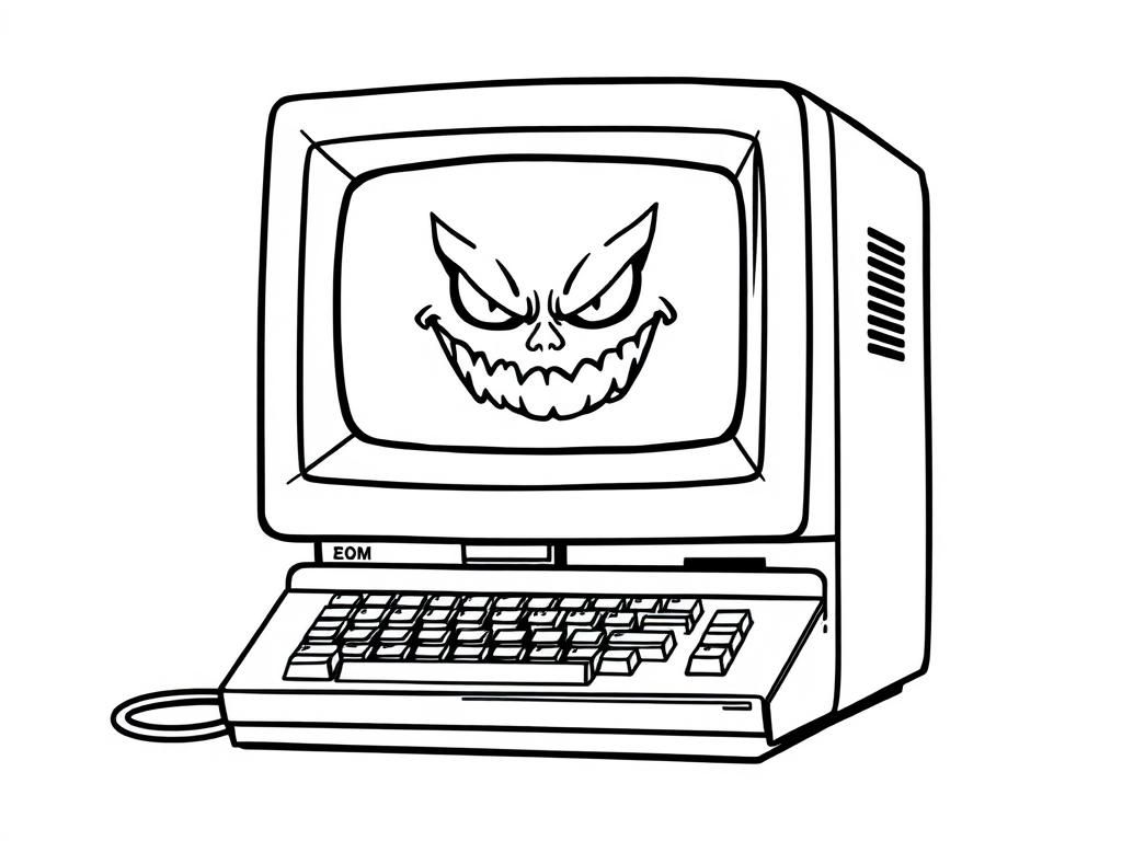 Vintage Computer Cartoon Coloring Page