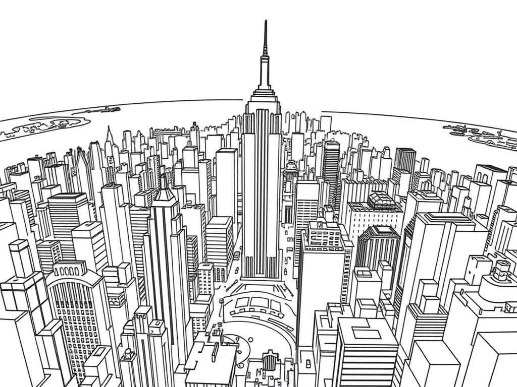 Ariel pwrsp3extive view of new York - Free Printable Coloring Page