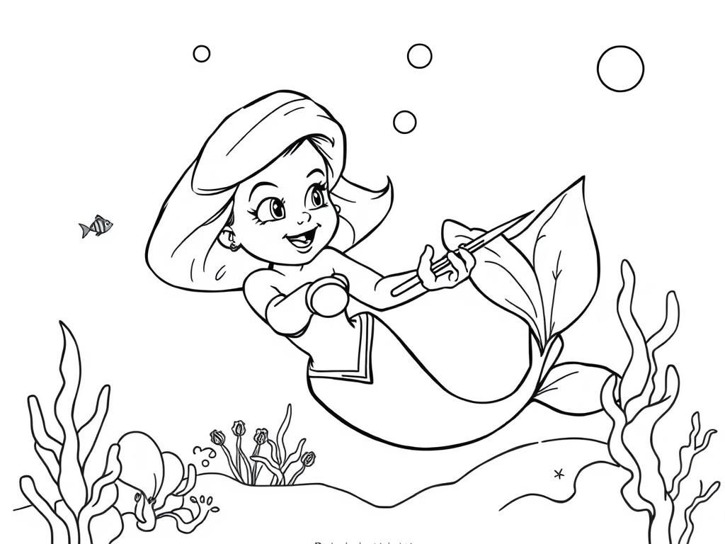 Mermaid Underwater Coloring Page