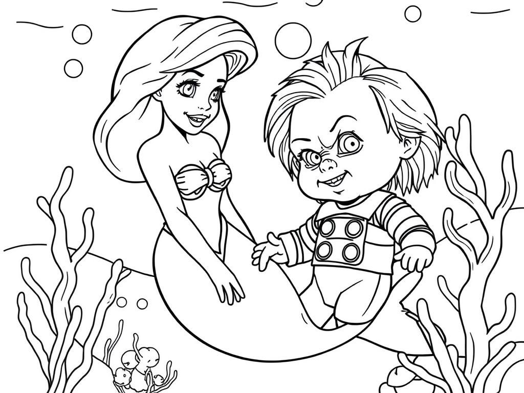 The Little Mermaid and Chucky Coloring Page