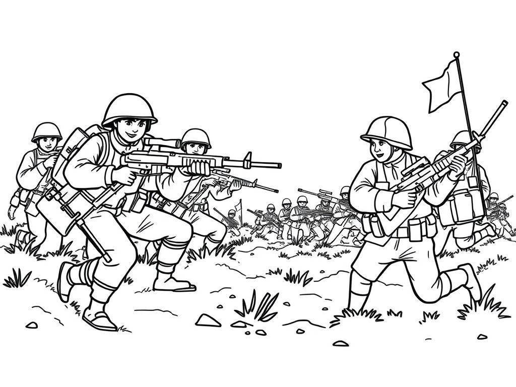 Soldiers in Battle Coloring Page