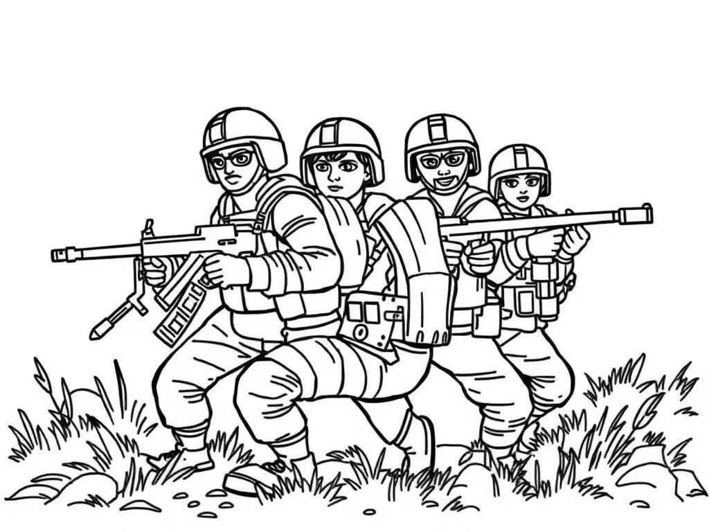 Soldiers in Action Coloring Page