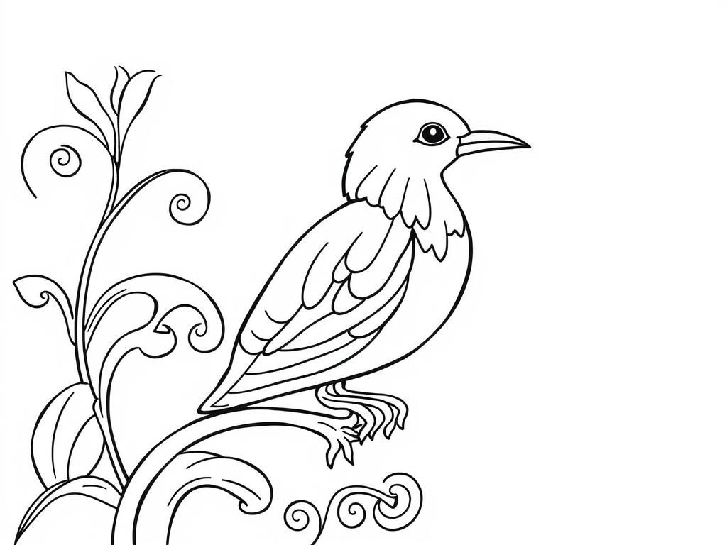 Bird on a Branch Coloring Page