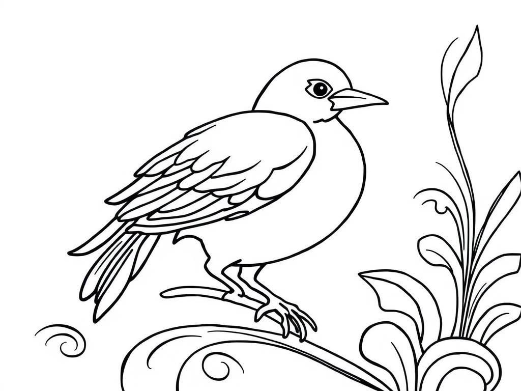 Bird Perched on a Plant Coloring Page