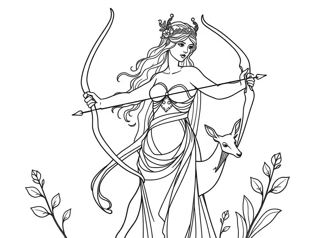 Preview of Art nouveau Artemis with bow and deer