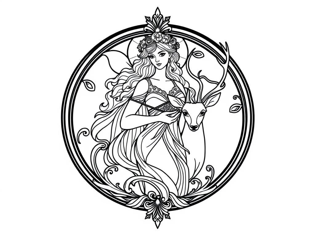 Floral Fantasy Deer Coloring Page