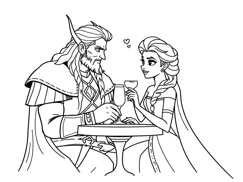 Arthas on a date with Elsa - Free Printable Coloring Page