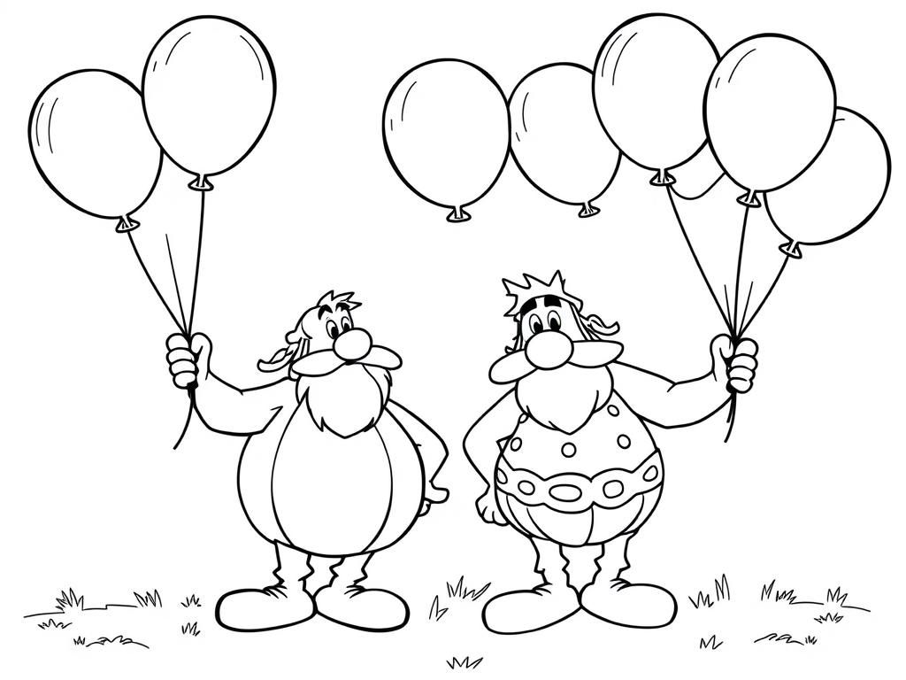 Cavemen with Balloons Coloring Page