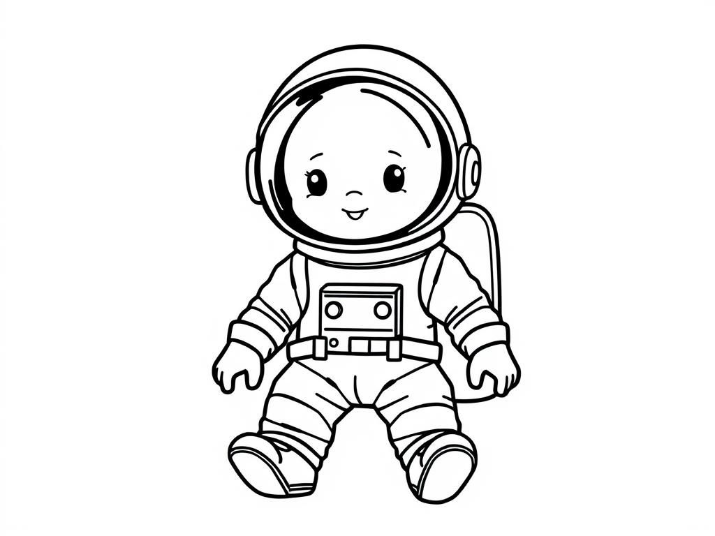 Coloring Page of a Cute Astronaut