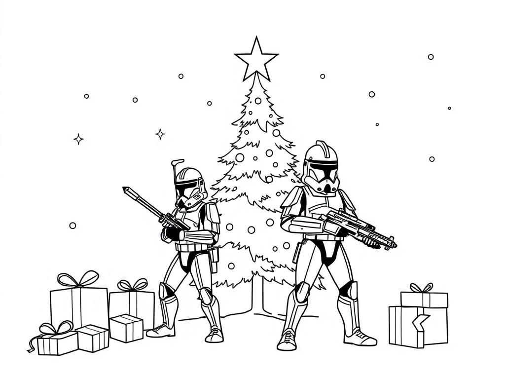 atar wars clones xmas christmas tree, gifts, - Free Printable Coloring Page